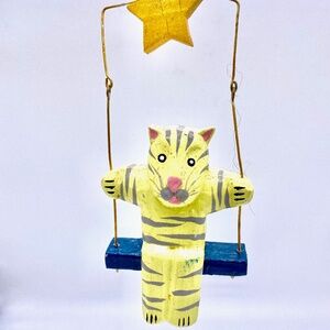 Monkey Business Cat on a Swing Yellow